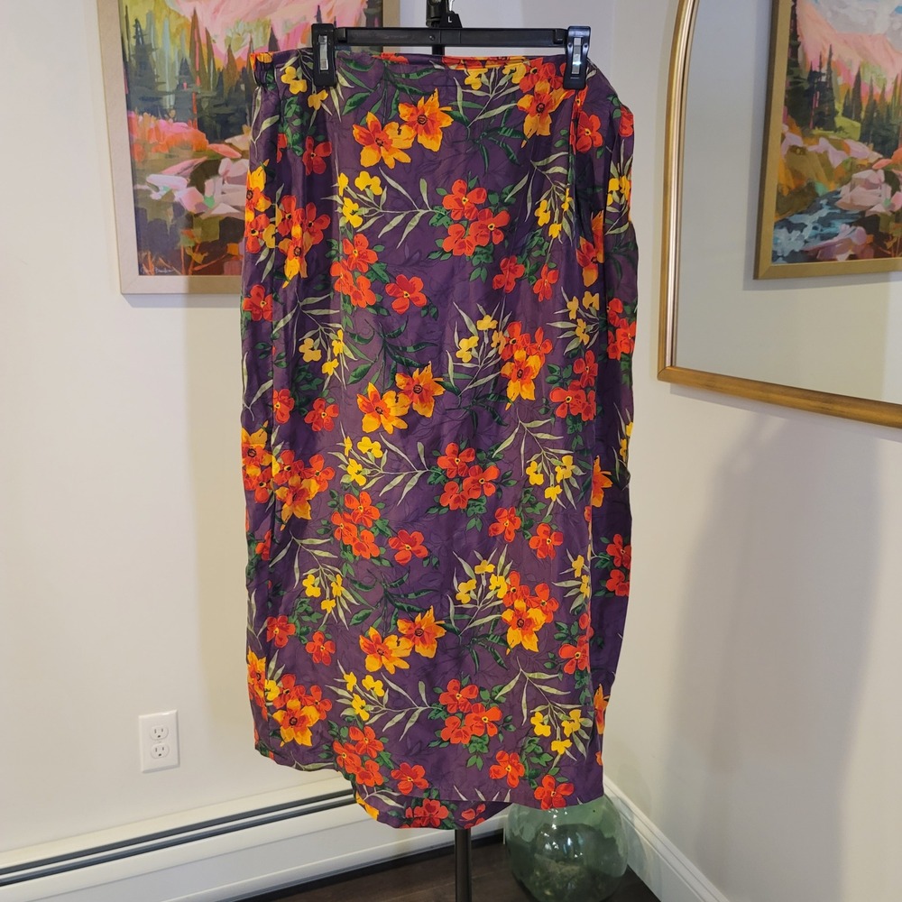 Elisabeth Liz Claiborne Purple Floral 100% Silk Maxi Skirt Plus Size 18 Boho